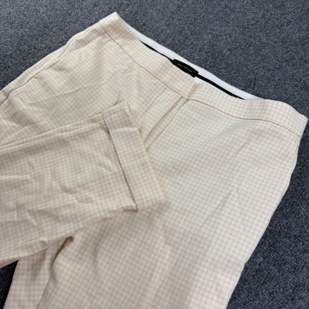 Ann Taylor Dress Pants 14 Beige Houndstooth Cuffed Ankle Trousers Womens